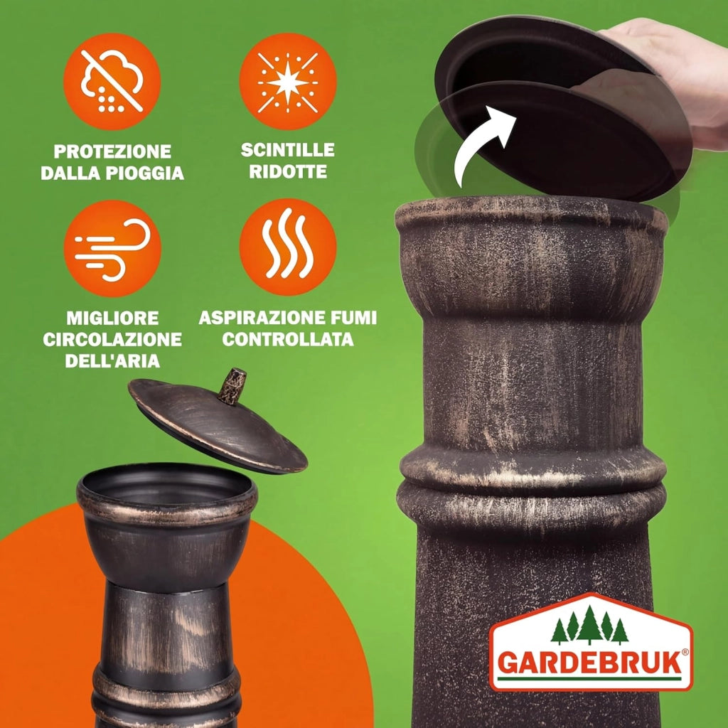 ® Stufa da Giardino Camino da Esterno Caminetto Ø44cm 112cm Riscaldamento Terrazza Braciere
