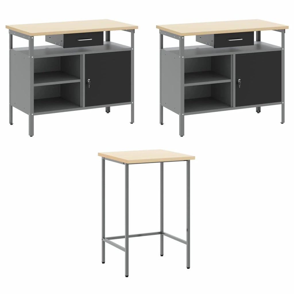 Set di mobili da lavoro con cassetto 10 pcs Nero e Grigio 3321520