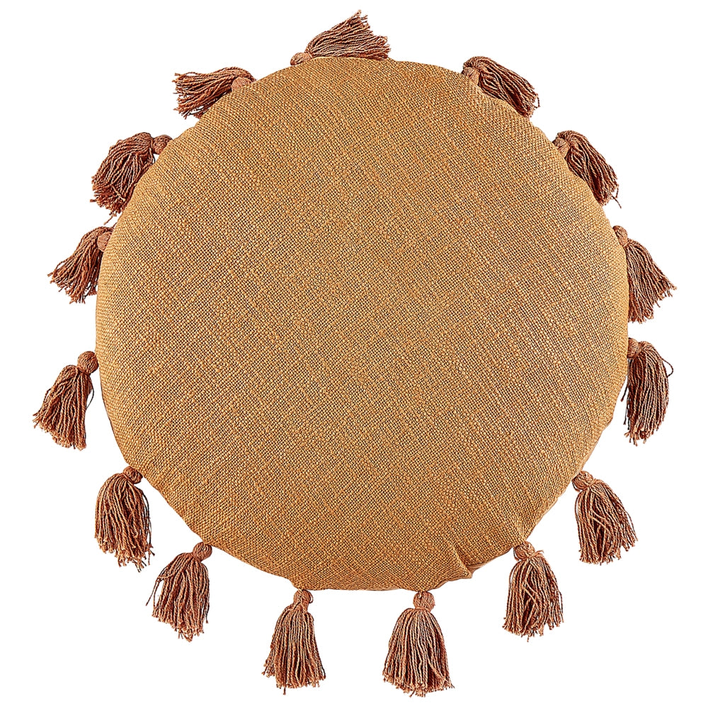 Set di 2 cuscini decorativi cotone arancione 45 cm rotondi con nappe accessori decorativi moderni boho