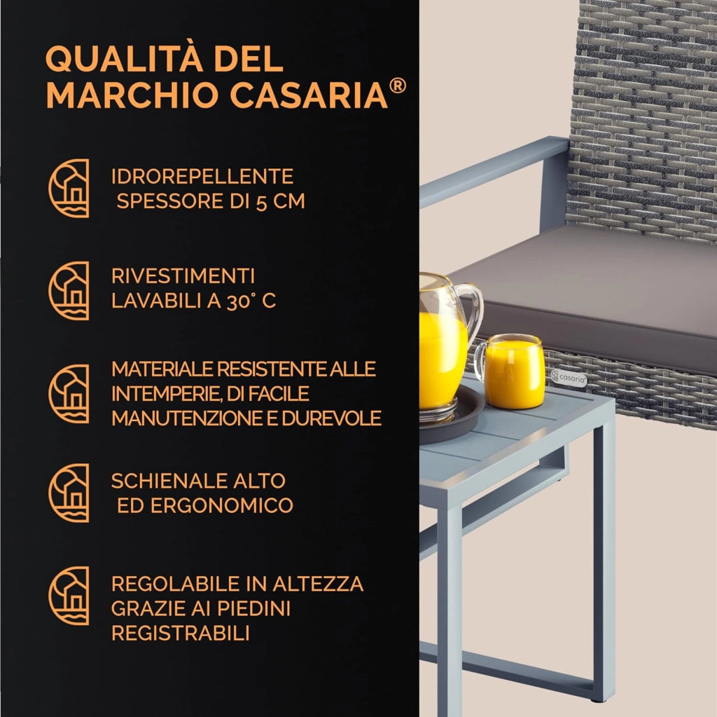 ® Mobili Giardino Polyrattan Robusto Tavolo WPC 160kg 2 Sedie Regolabili Cuscini Terrazza Balcone Lounge Set Tavolino con Poltroncine Esterno