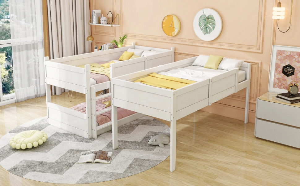 DESMIU Lit a castello 90 × 200 cm 3 posti con sponda di sicurezza, senza materasso, in legno, bianco