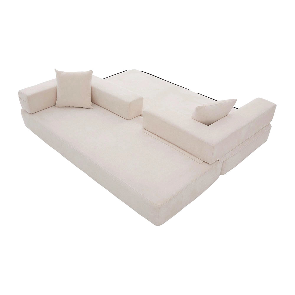 Divano modulare con chaise longue - Xylo - Velluto costato, 5 cuscini, gambe in metallo