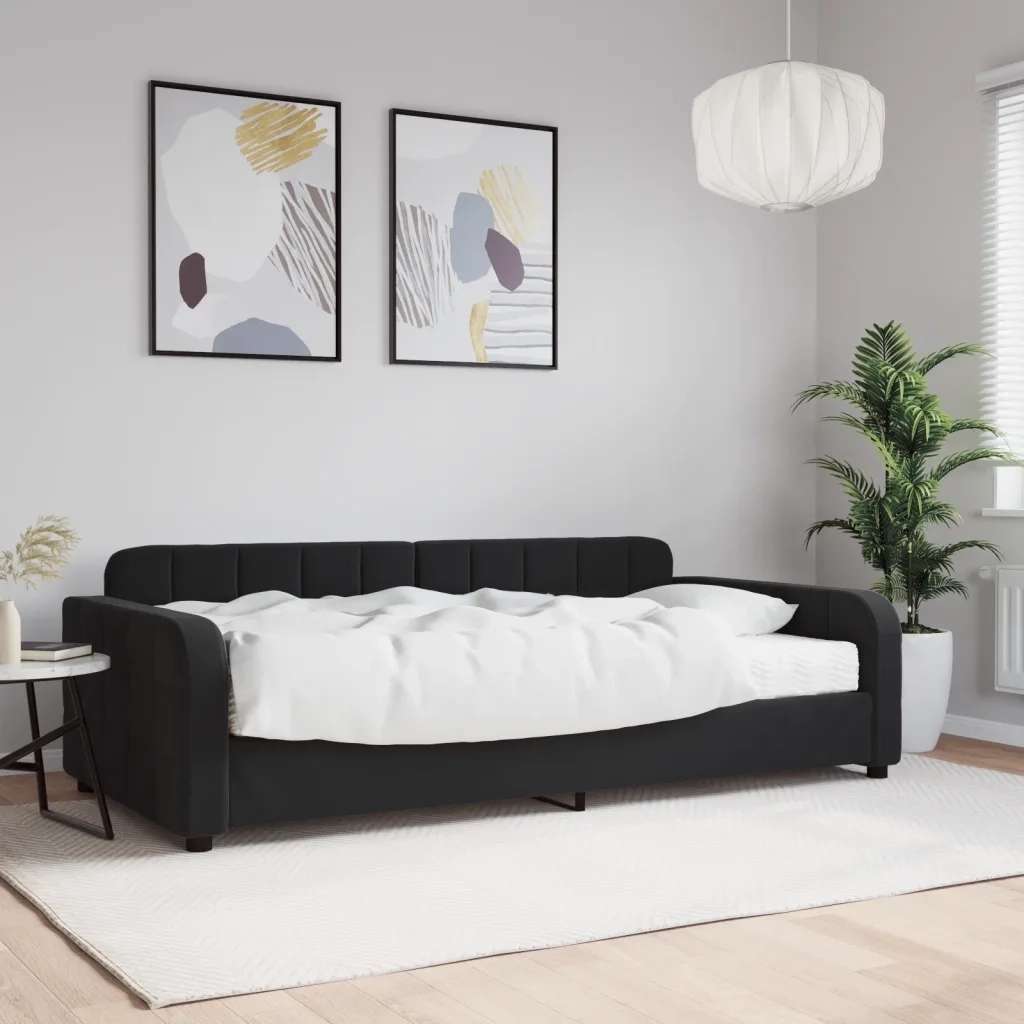 Divano Letto con Materasso-Sofa Letto-Daybed Nero 100x200 cm in Velluto 514928