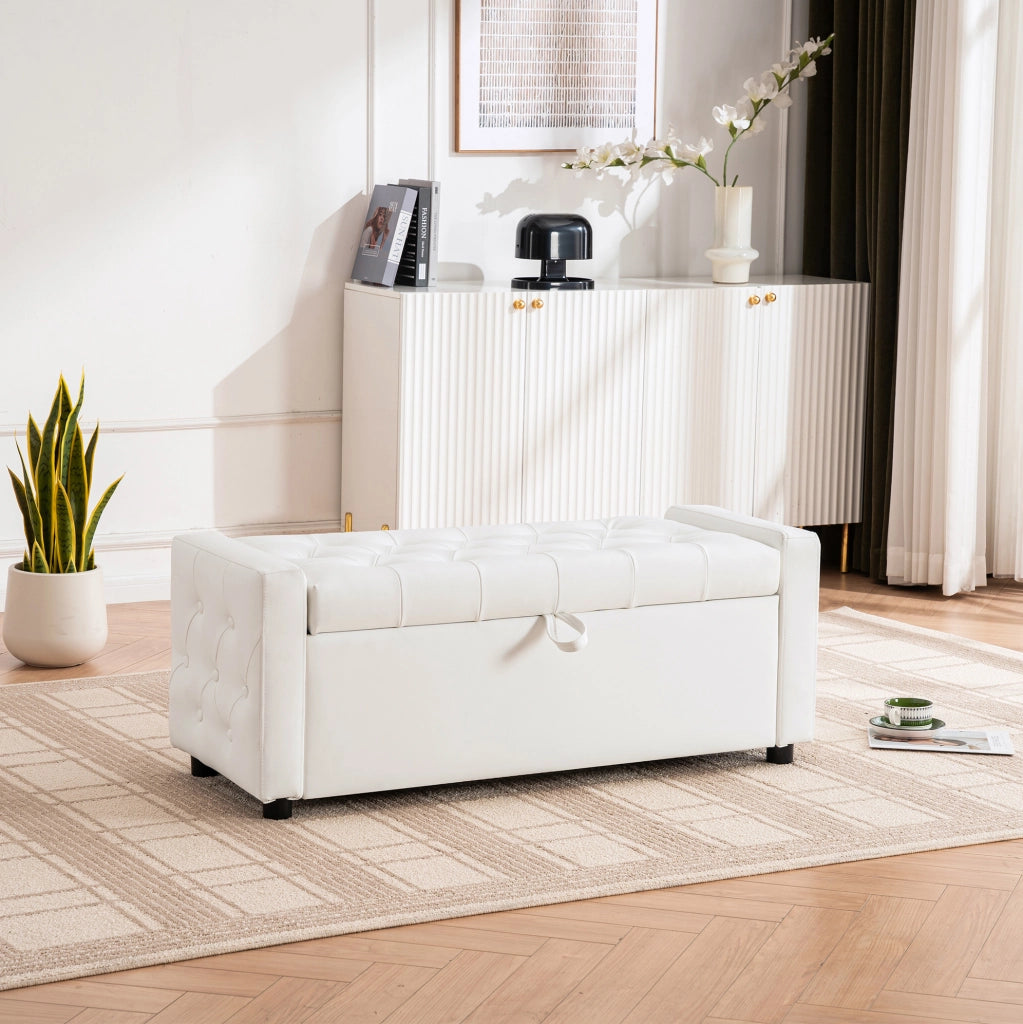 Pouf contenitore rettangolare imbottito in tessuto bianco