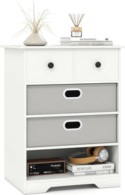 Comodino a 4 livelli, comodino a 4 cassetti, scomparto aperto, 2 cassetti in tessuto con posizione regolabile, cassettiera con kit antiribaltamento, per camera da letto, soggiorno, ufficio