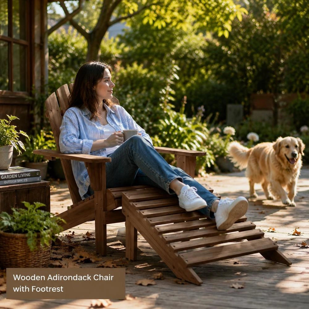 Garden Chair With Footrest, Wood, Brown