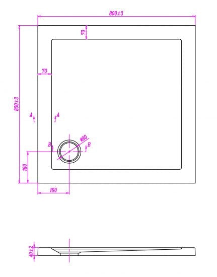 Piatto doccia ultraflat in acrilico alto 5cm (quadrato) - Misura: 80 x 80 x 5h