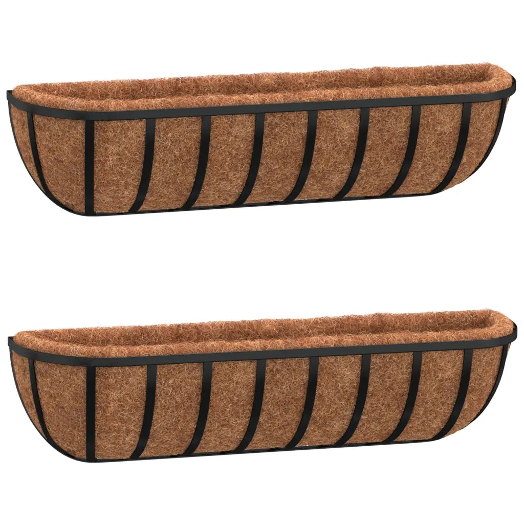 Fioriere Parete 2 pz Rivestimenti Cocco Nero 76x21x16cm Acciaiocod mxl 127223