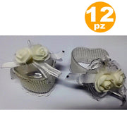 Trade Shop - Bomboniera Scatola Cuore Rosa Bianca Perle 6x7x4.5cm Portaconfetti Matrimonio -