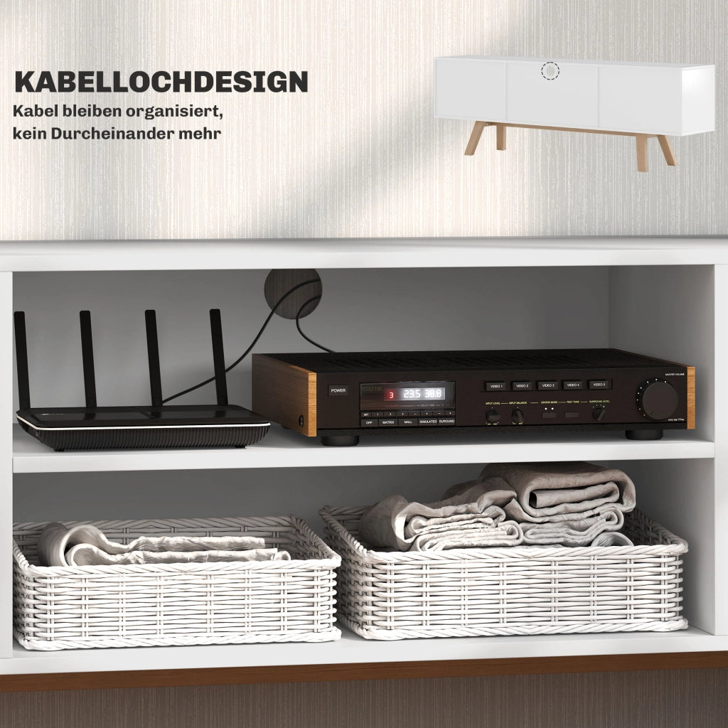 Mobile TV con cassetti e scaffali aperti ¨C zephmum ¨C MDF, bianco, 150x39x50 cm