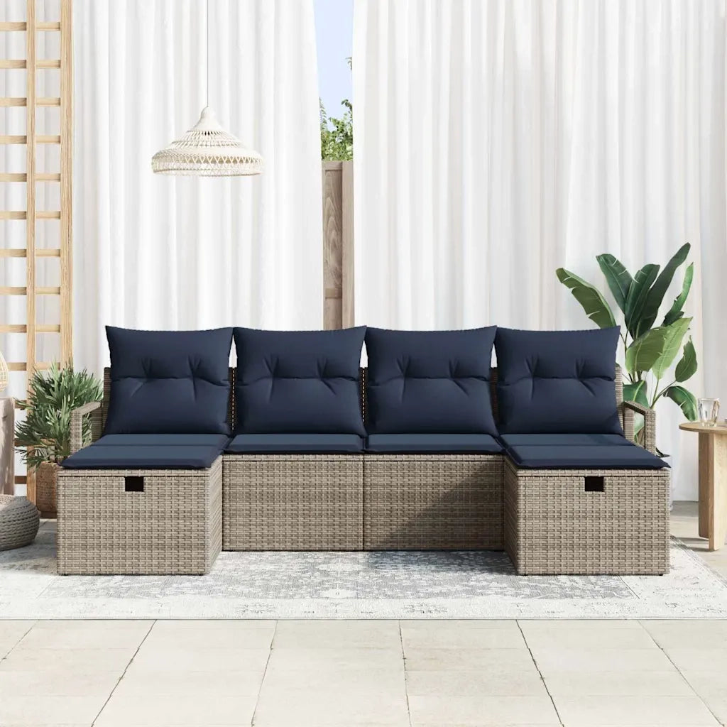 Set di divani con cuscino 6 pcs Grigio e Blu Navy polyrattan