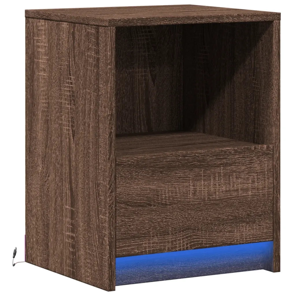 Comodino | Armadio da Notte | Mobiletto da notte con Luci LED Rovere Marrone in Legno Multistrato