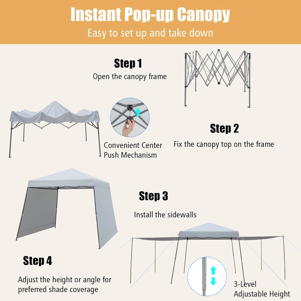 Tenda Pieghevole 3X3, 2 Pareti Laterali Rimovibili con Cerniera, Design Pop-up per Gazebo da Giardino, Borsa Portatile con Ruote, Altezza Regolabile, Grigio