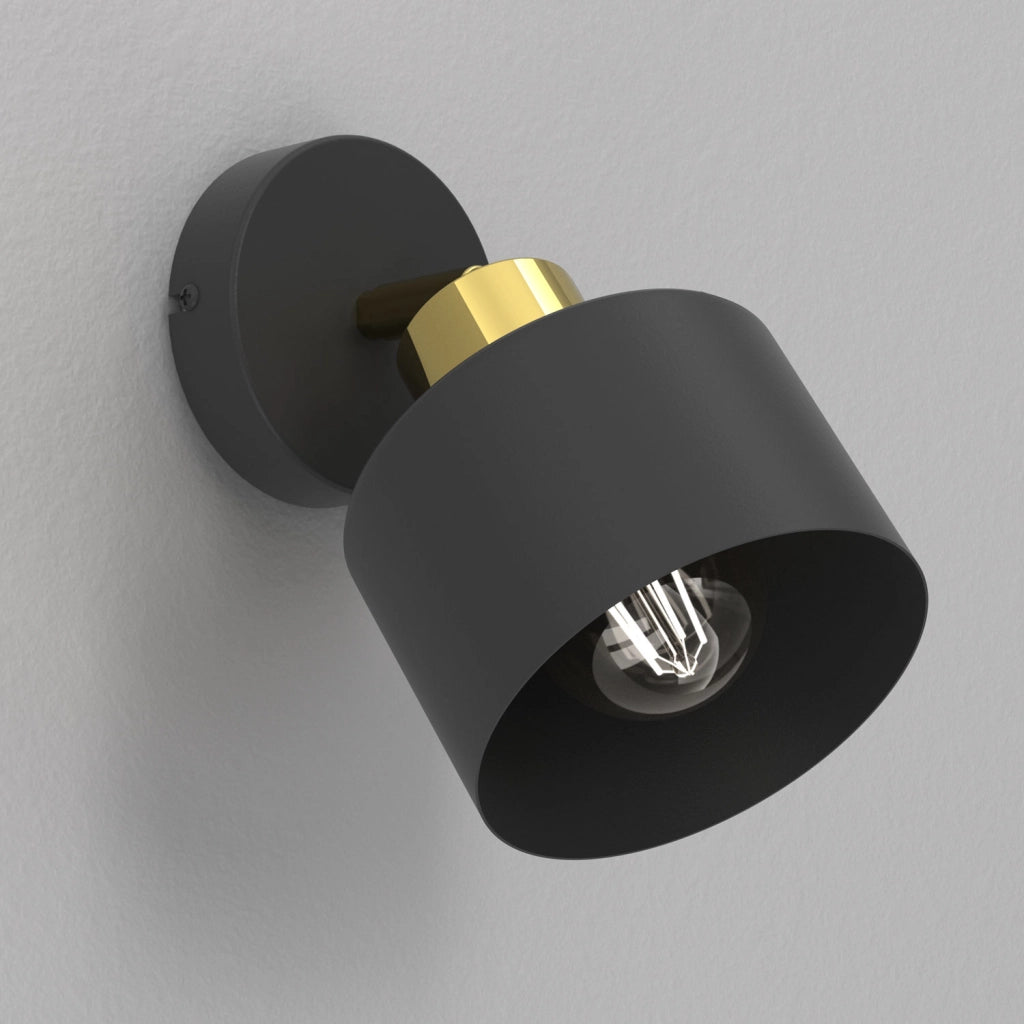 Applique Parkla 1xE27 nera oro metallo cilindro Luminex