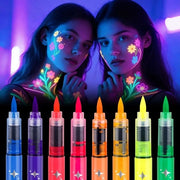 Set di pennelli coloranti solidi da 8 - Fluorescente Neon - Resistente al sudore e all'acqua - Luminoso in oscurità - Per trucco e body painting - Colori vivaci - Pennarelli neon