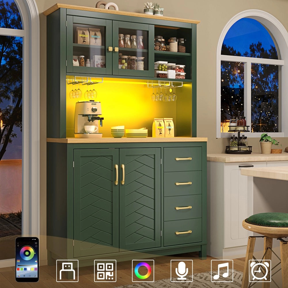 Credenza Buffet con LED ¨C Xylo ¨C Verde/Nero/Bianco, 4 Ante, 105.5x40x180cm