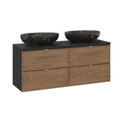 Set da bagno SAVIA: mobile sotto lavabo 120cm + 2 lavabi da appoggio neri effetto marmo