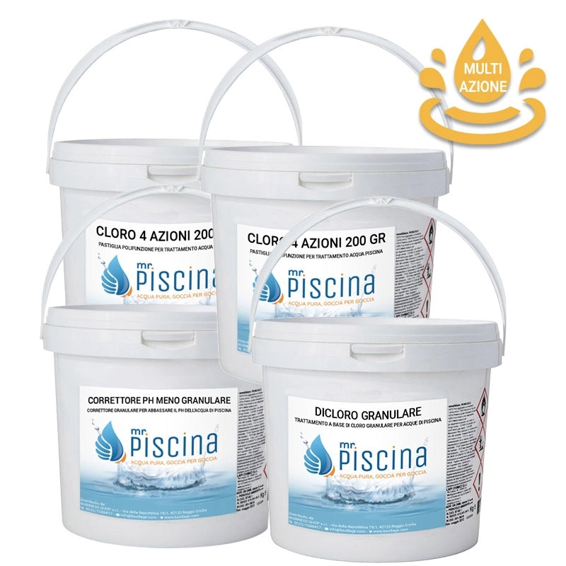 KIT MULTIAZIONE per mantenimento acqua piscina Volume piscina: Da 55 a 100 m³