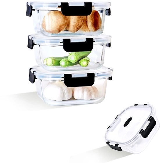 Set di contenitori in vetro da 800 ml con coperchi, confezione da 3, contenitori in vetro per la conservazione a caldo di borosilicato resistente al calore, contenitori in vetro per alimenti con coperchi sigillati per la conservazione domestica, nero