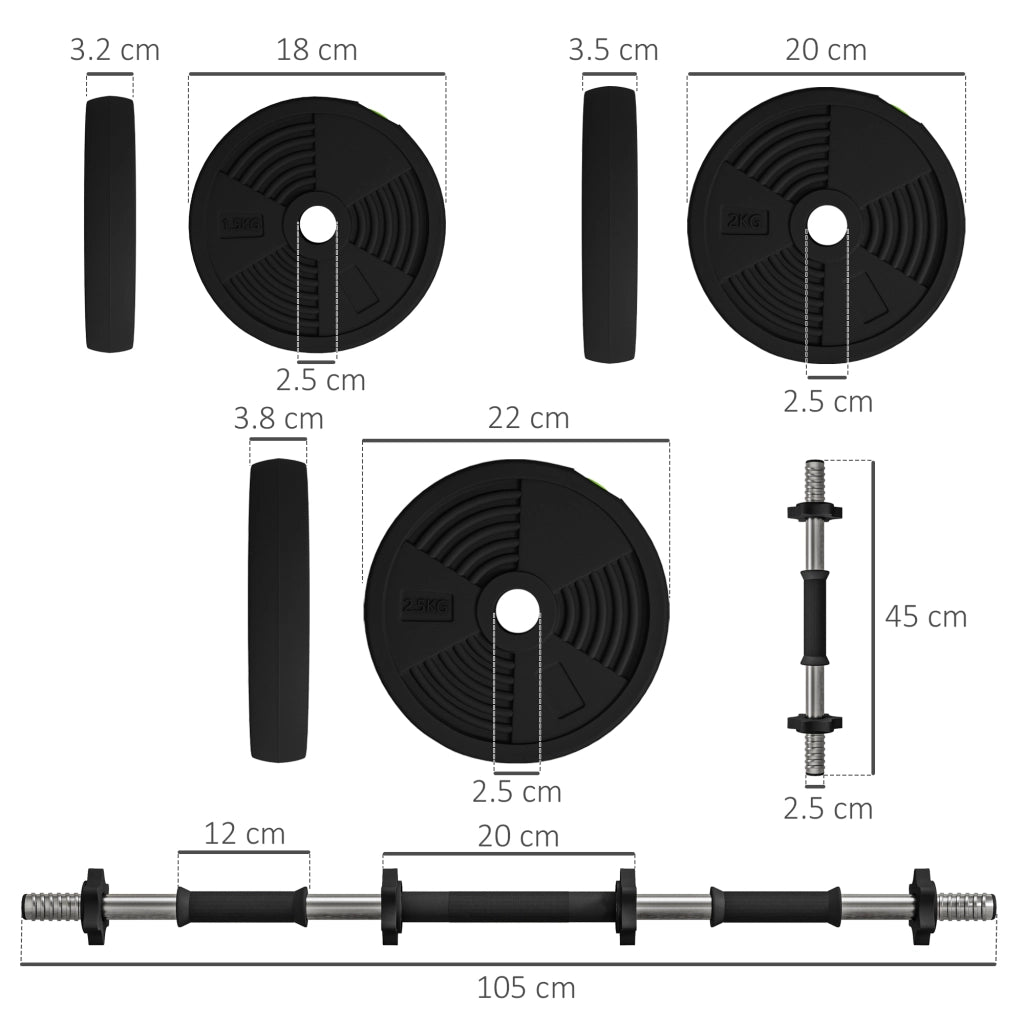 Set 2 in 1 con 2 Manubri Convertibili in Bilanciere Peso Totale 25 kg e Dischi Pesi Regolabili Nero