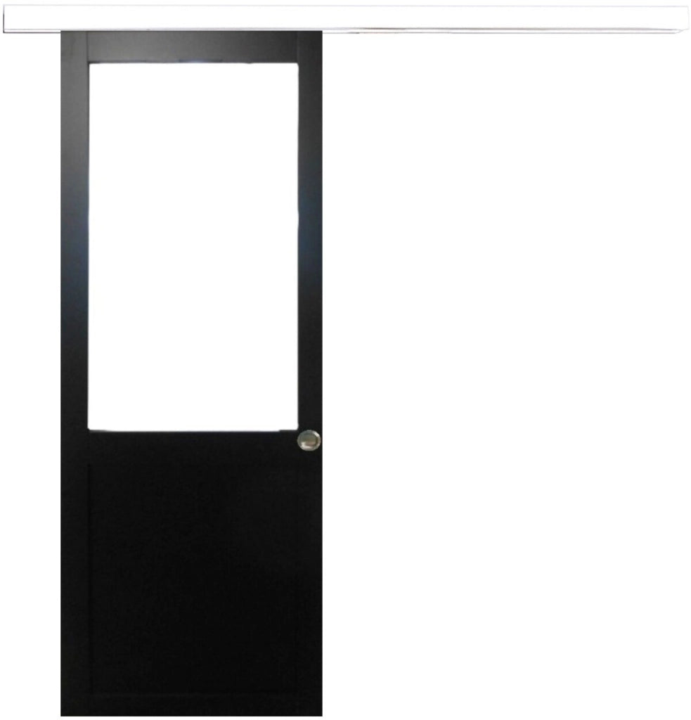 Porta scorrevole officina nera H204 x L83 senza montante + binario in alluminio bianco e 2 gusci