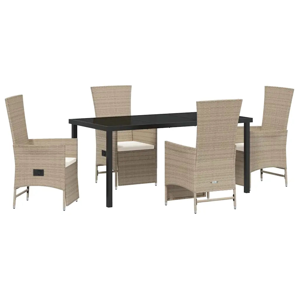 Set da Pranzo per Giardino con cuscino 5 pcs Beige polyrattan 3379474