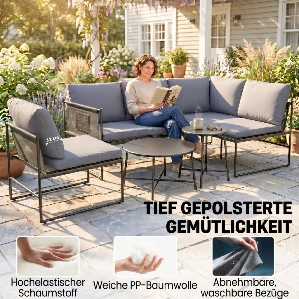 Set Lounge da Giardino 4-5 Persone ¨C zephmum ¨C Grigio, Polyrattan, Tessuto Lavabile
