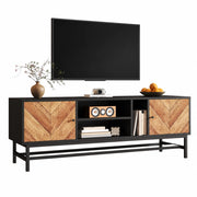 Mobile TV 150x38x50.5 cm; ampio spazio con vani e armadi; pannello truciolare e ferro; nero e colore naturale