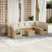 Set Divano da Giardino 10 pz con Cuscini Beige in Polyrattan
