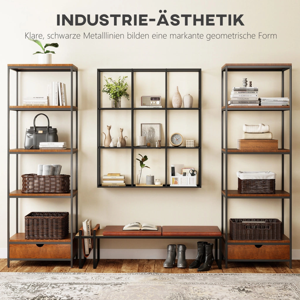 Libreria a Parete Industriale con 9 Ripiani ¨C Zephmum ¨C Grigio Metallico 80x30x24 cm
