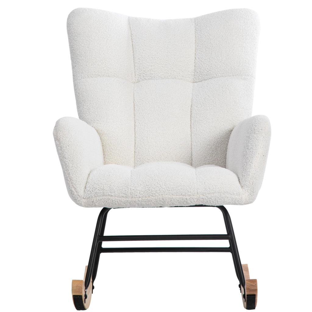 Sedia a dondolo ergonomica - Zephmum- 92x65 cm - Bianco - Con poggiapiedi, telaio in legno di gomma, portata 250 lbs