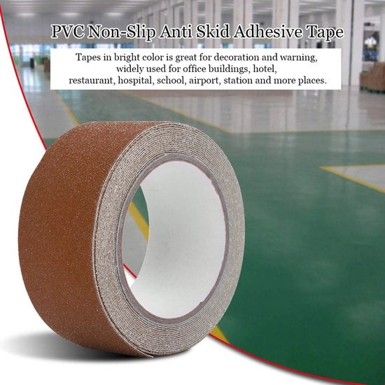 Nastro antiscivolo in PVC per scalini e pavimento (5m x 5cm, marrone)