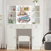 Tavolo per trucco con illuminazione LED e grande specchio - 3 colori - regolabile luminosità - tavolo per trucco moderno in bianco