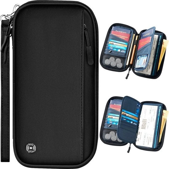 Tas da pasaporto RFID - Multifunzionale contenitore per carte e biglietti - Tas con maniglia e chiusura a rilascio rapido - Contenitore per carte e monete - Adatto per attività all'aperto - Contenitore per carte d'identità RFID - Dimensioni 23x12.5x3cm