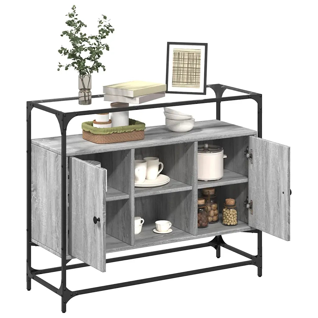Credenza | Madia | Buffet da pranzo | Armadio da pranzo Piano Vetro Grigio Sonoma 98x35x81cm Legno Multistrato