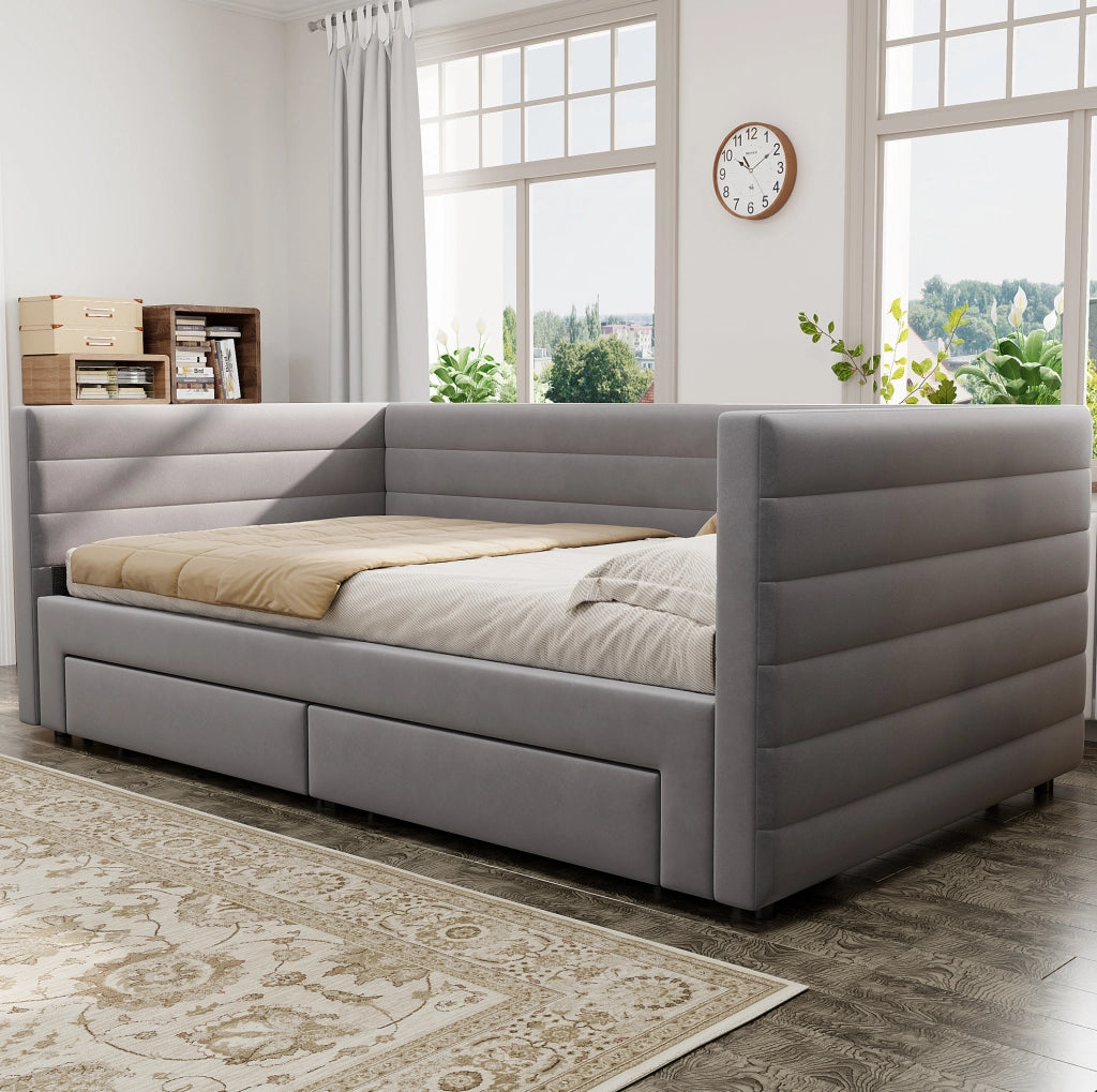 Letto imbottito estraibile 3 in 1 grigio 90x190 cm