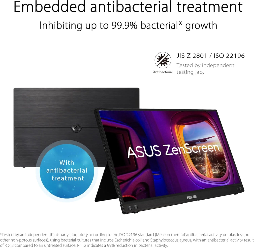 ZenScreen Monitor Portatile 15.6” 1080P FHD (MB16ACV) - Monitor da viaggio IPS USB-C e USB 3.0, Trattamento Antibatterico, Cavalletto Integrato, Monitor per Laptop e Macbook