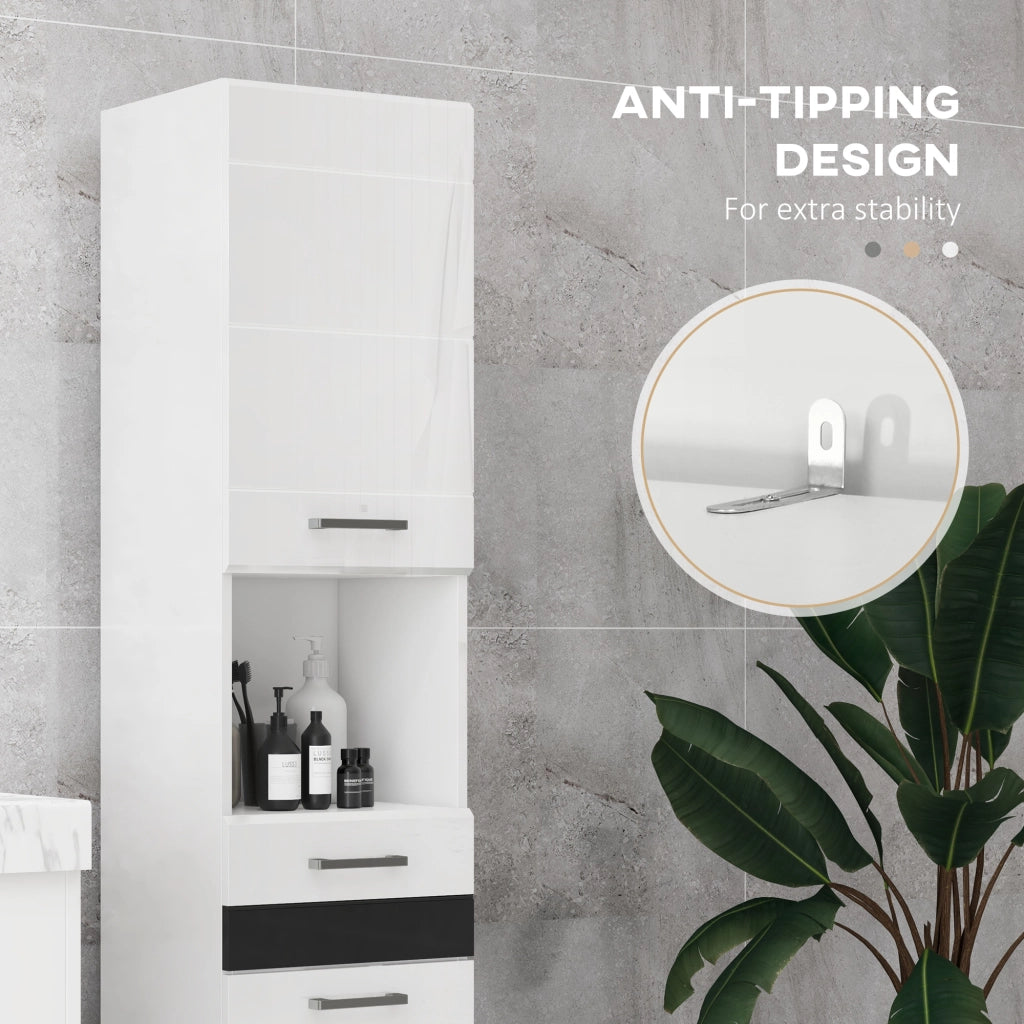 EasyComfort Colonna Bagno in MDF con Ripiano Aperto, Cassetto e Armadietto Chiuso, 37x32.5x170 cm, Bianco