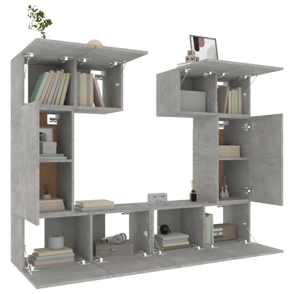 Set di Mobili Porta TV 6 pz Grigio Cemento in Legno Multistrato 3114457
