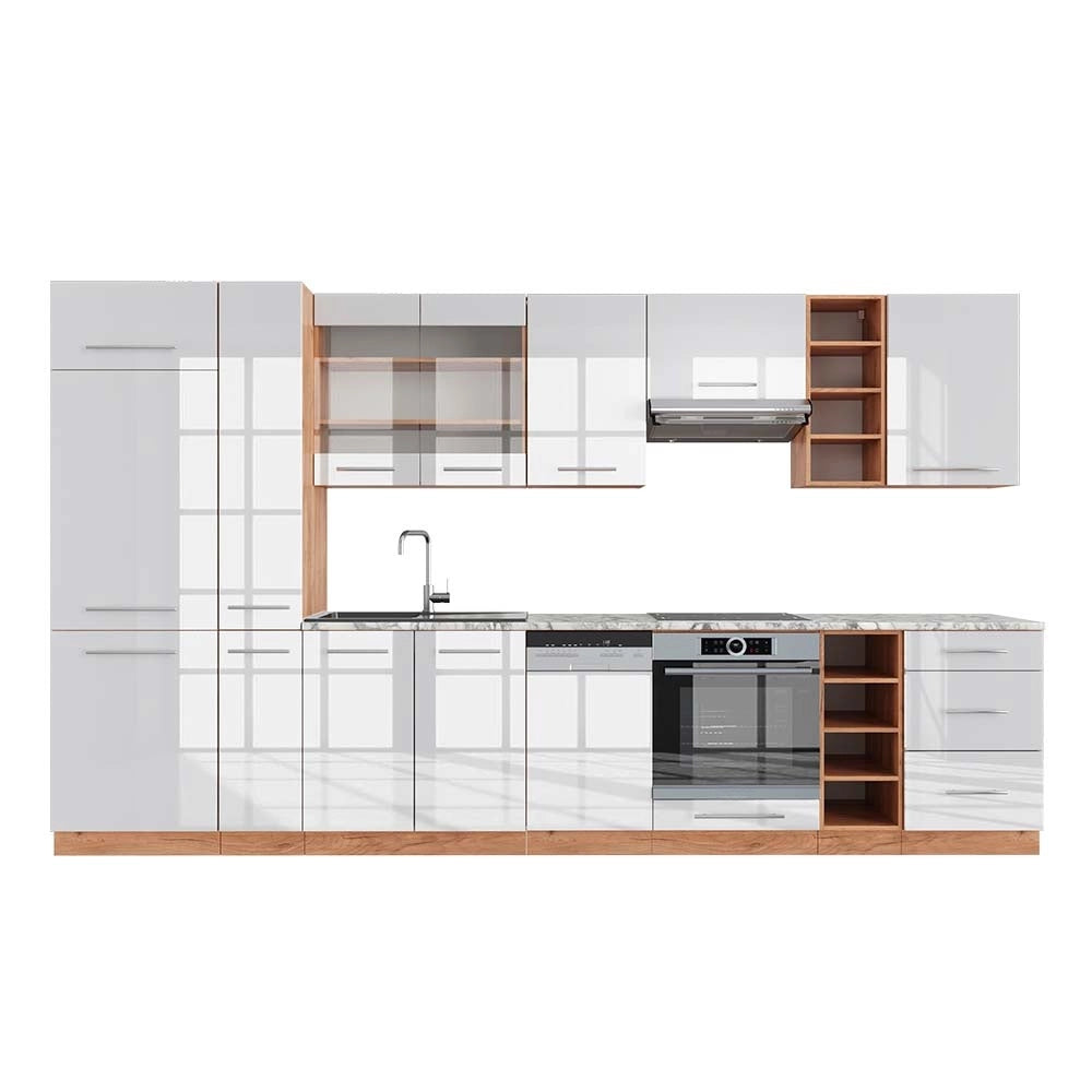 Cucina componibile Fame-Line Bianco lucido/Rovere dorato 355 cm, PL Marmo Vicco