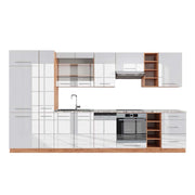 Cucina componibile Fame-Line Bianco lucido/Rovere dorato 355 cm, PL Marmo Vicco
