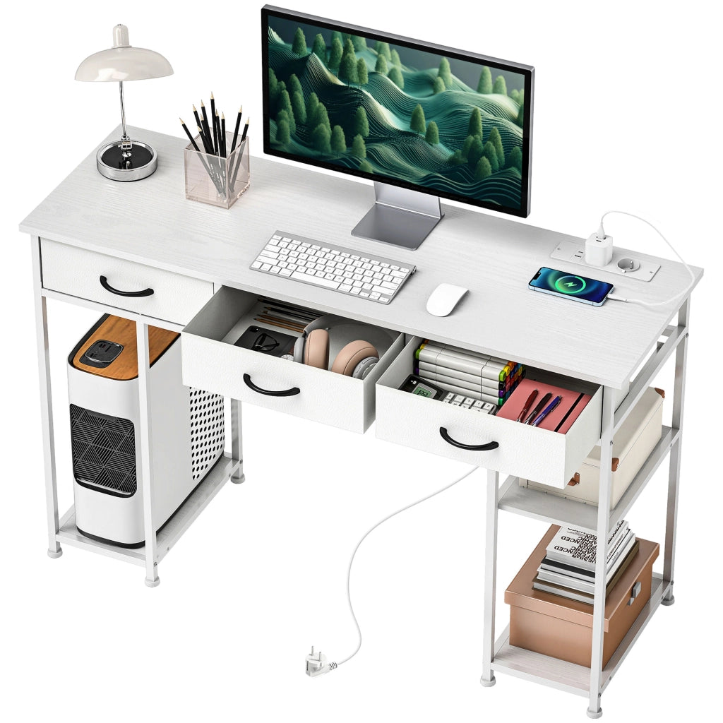 Scrivania da ufficio con 2 USB e 2 prese ¨C zephmum ¨C bianco 120x40x76 cm