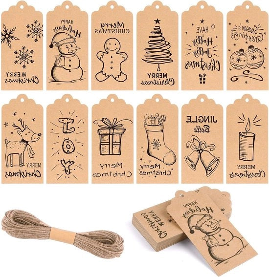 Etichette di Regalo per Festa di Natale con Etichetta di Avvolgimento e Cordino da Ritirare