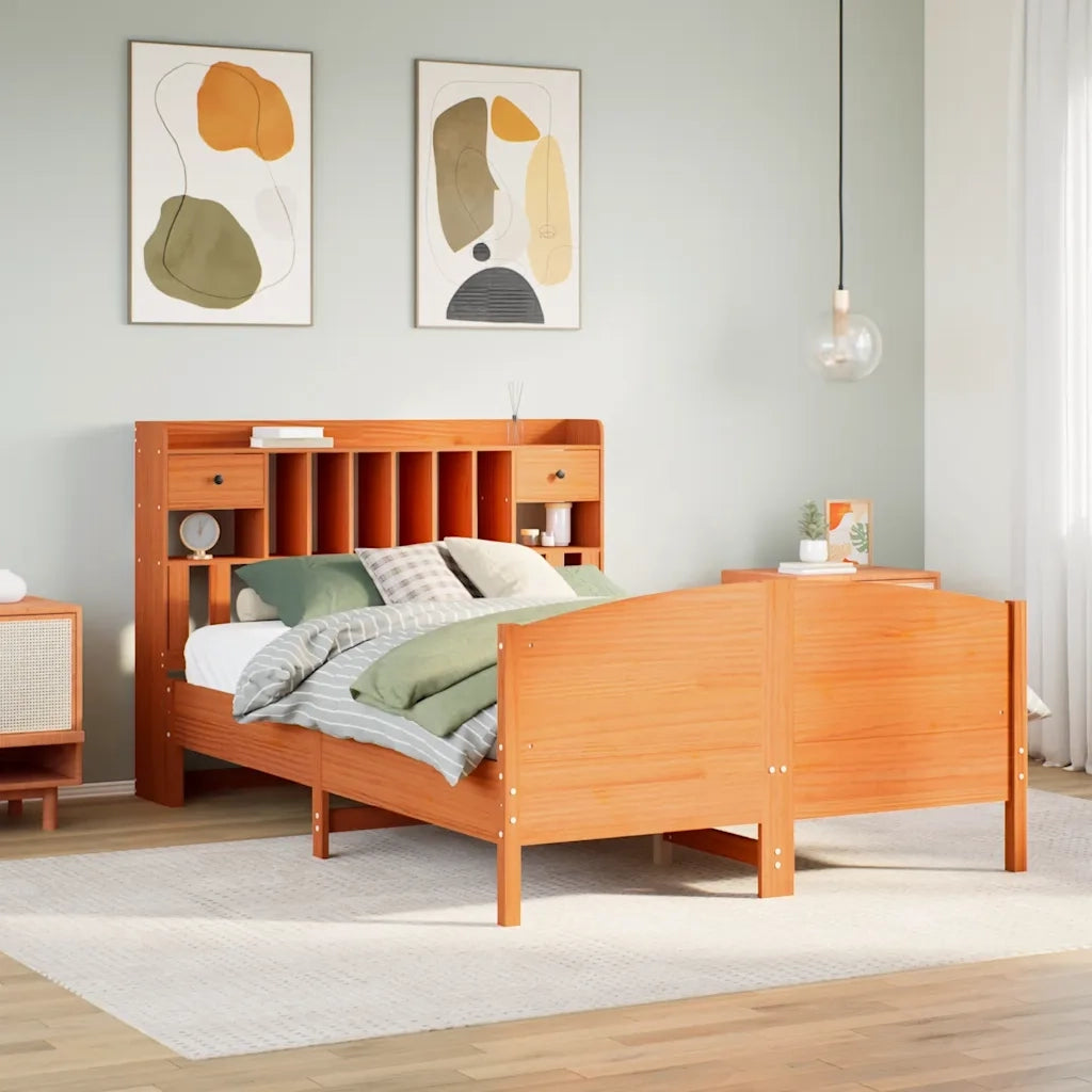 Letto Libreria senza Materasso Marrone Cera 150x200 cm in Pino 3323142