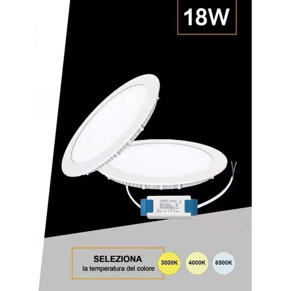 Trade Shop - Pannello Smd Led Tondo Da Incasso 18w Con Driver Cct 3000k 4000k 6500k P205a-t3c -