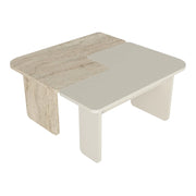 Tavolino da caffè con consolle laterale in due parti 75 x 75 x 38 cm travertino greige 03_0010787