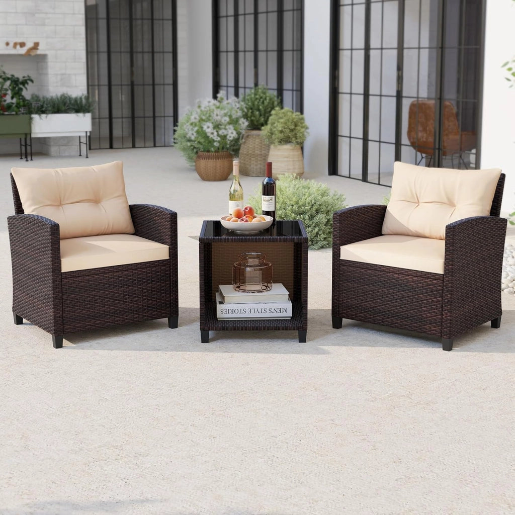 Set di mobili da giardino in rattan per balconi, piccoli spazi, mobile da esterno, balcone, set da 2 e 3 pezzi, poltrone e tavolo