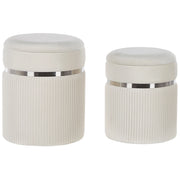 Set di 2 pouf Velluto bianco Fasce metalliche Glamour Contenitori interni Soggiorno Camera da letto