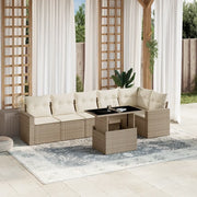 Set Divani da Giardino 7 pz con Cuscini Beige in Polyrattan