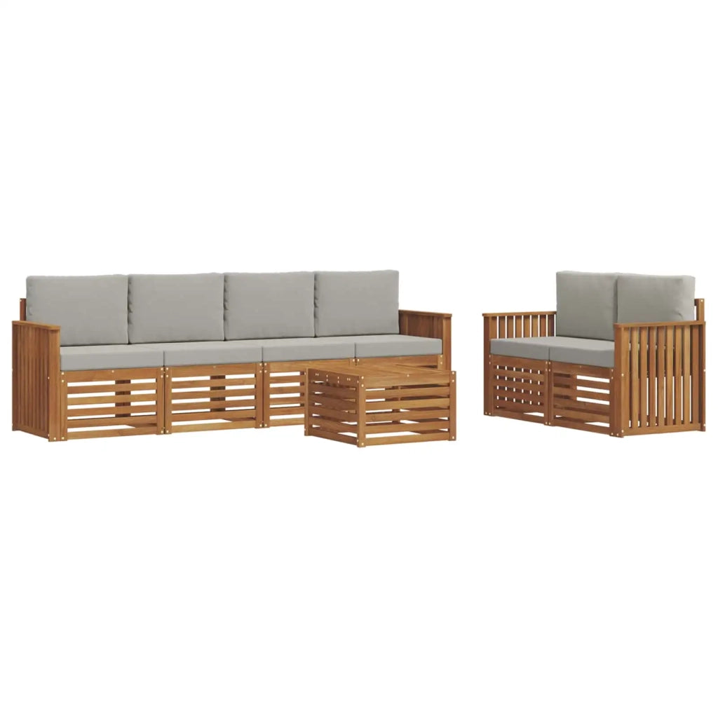 Set di divani da esterno 7 pcs Grigio Naturale e Chiaro